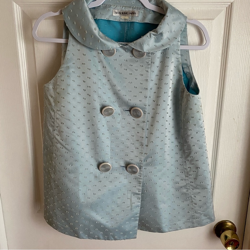 Son Jung Wan Pastel Blue Silk Double Breasted Top Medium